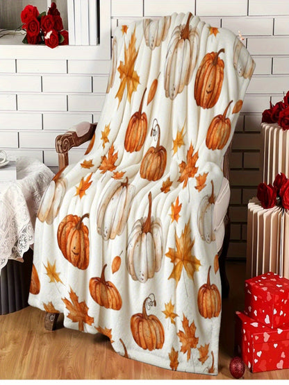 Autumn Escape Blanket - Pumpkin & Maple Leaf Design, Luxuriously Soft for Bed, Sofa & Camping, Ultimate Fall Gift for Nature Lovers