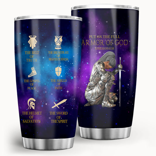 "Put On The Full Armor of God" Tumbler for Women - Ephesians 6 Christian Coffee Mug 20oz | Thanksgiving & Christmas Gift for Her, Insulated Travel Cup