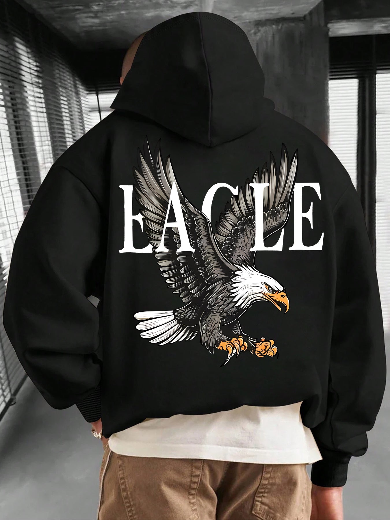 Men's American Eagle Hoodie - Freedom & Power Graphic Pullover | Rugged Fall Winter Streetwear with Kangaroo Pocket
