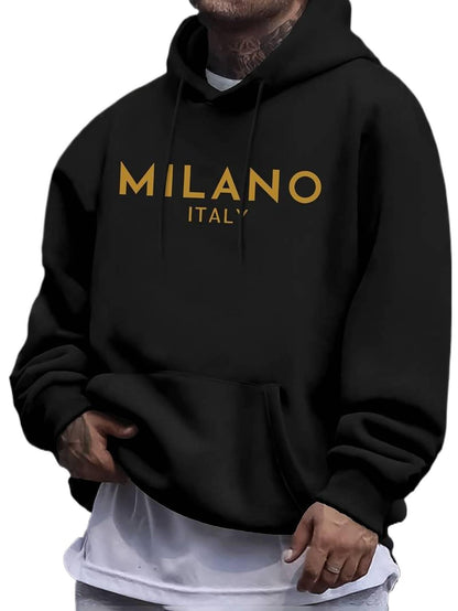 Slogan Statement Hoodie - Men‘s Letter Print with Front Pocket, Motto Warmth for Fall & Winter | Cozy Layers & Machine Washable Comfort