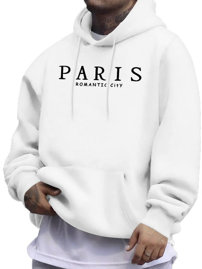 Casual Paris Graphic Hoodie - Men‘s Street Style Pullover, Comfortable Regular Fit Long Sleeve Hooded Sweatshirt