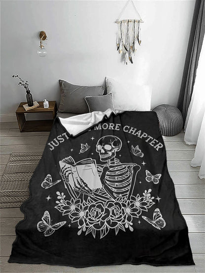 Book Lover's Skull Throw Blankets - Literary Design Flannel Blanket, Soft for Reading Nook, Bed, Sofa, Washable Gift