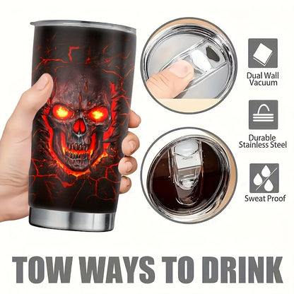 Touch My Coffee and I'll Drink It From Your Skull Tumbler - 20oz Stainless Steel Insulated Mug with Fiery Skull Design, Keeps Hot for Hours - Perfect Halloween & Day of The Dead Gift