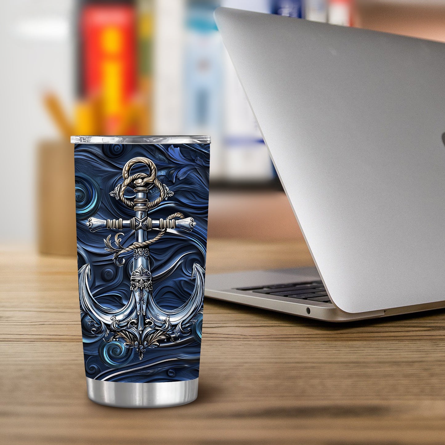 Nautical Classic Tumbler - 20oz Stainless Steel with Anchor Print, Leak-Proof & Versatile, A Steadfast Gift for Sailors, Dads & Adventurers