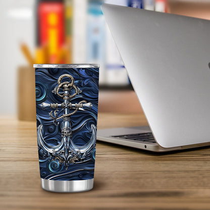 Nautical Classic Tumbler - 20oz Stainless Steel with Anchor Print, Leak-Proof & Versatile, A Steadfast Gift for Sailors, Dads & Adventurers
