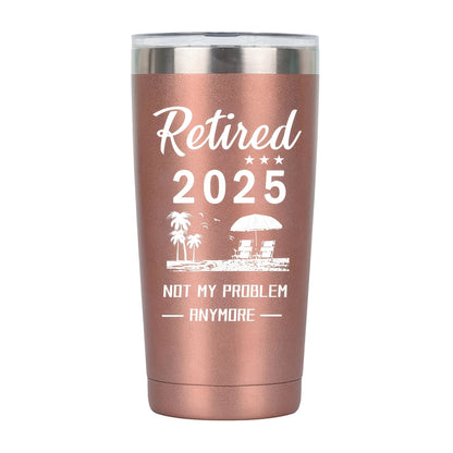 "Retired 2024: Not My Problem Anymore" Tumbler - 20oz Stainless Steel Oval Travel Mug | Funny Retirement Gift with Non-Slip Grip