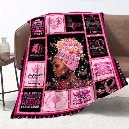 Breast Cancer Awareness Throw - Pink Ribbon & Uplifting Message on Soft Flannel | All-Season Cozy Blanket for Adults, Teens, Kids | Gift of Comfort & Support