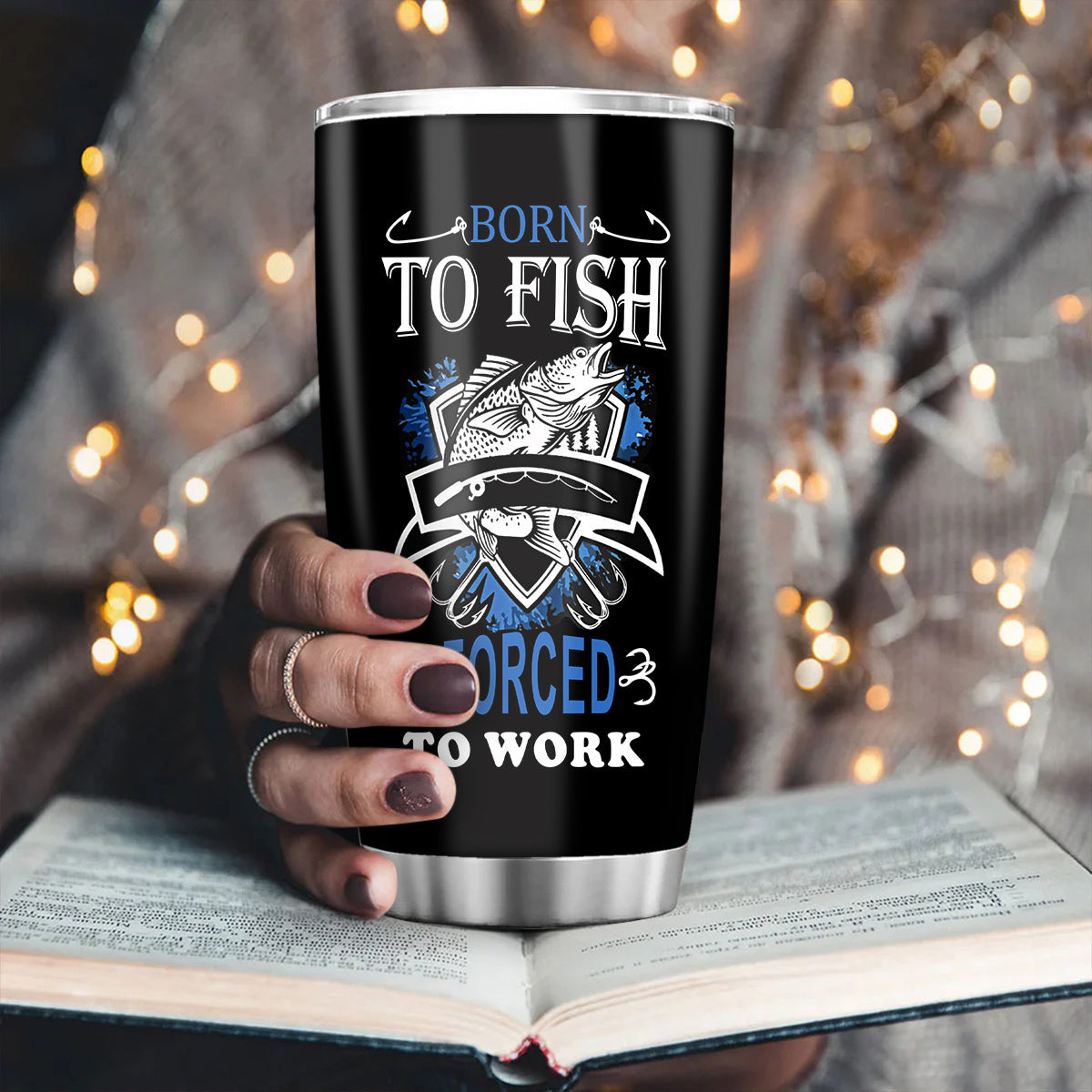 Fishing Tumbler 20oz Insulated - Stainless Steel Cup with Emblem, No Electricity Décor Gift for Fishermen - Christmas, Halloween, Thanksgiving Present for Dad, Men, Anglers