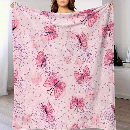 Butterfly & Leopard Print Flannel Throw - Whimsical Animal Mix, Ultra Soft & Warm Fall Winter Blanket, Cozy Gift for Home, Office, Unique Decor