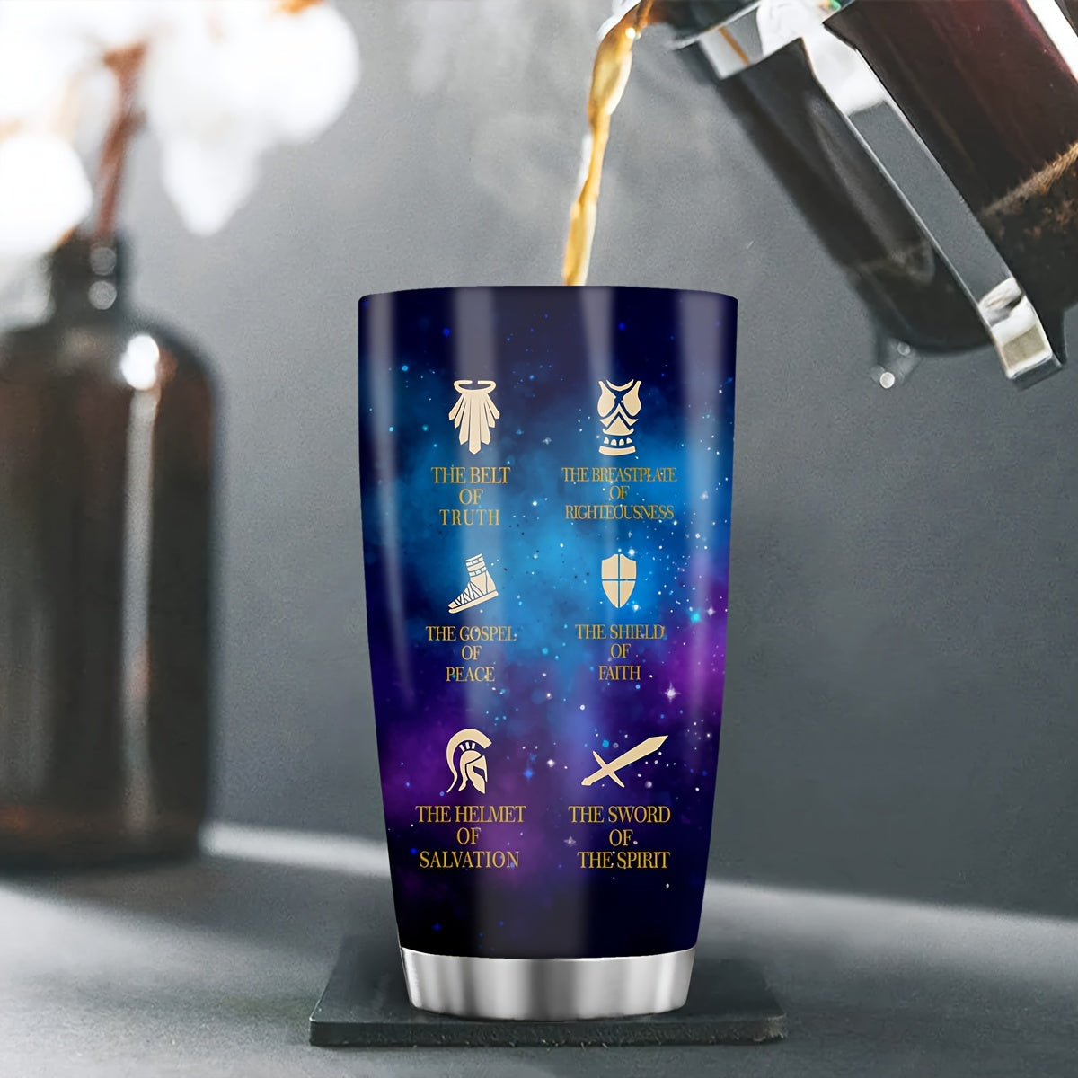 "Put On The Full Armor of God" Tumbler for Women - Ephesians 6 Christian Coffee Mug 20oz | Thanksgiving & Christmas Gift for Her, Insulated Travel Cup