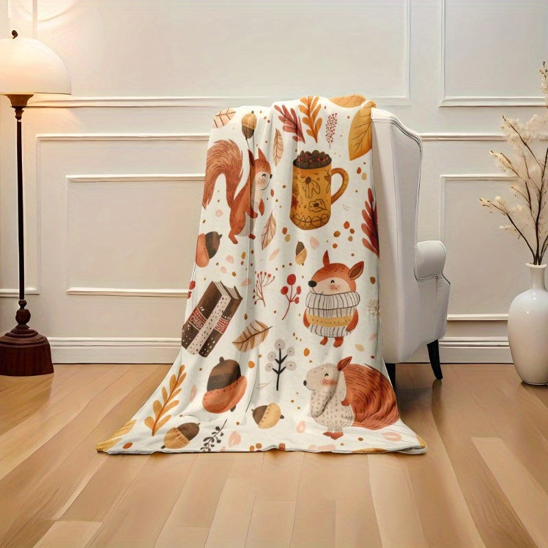 Autumn's Little Helper Throw - Squirrel & Fall Leaves on Plush Flannel, Cozy Harvest to Holiday Gift for Sofa & Camping