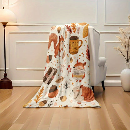 Autumn's Little Helper Throw - Squirrel & Fall Leaves on Plush Flannel, Cozy Harvest to Holiday Gift for Sofa & Camping