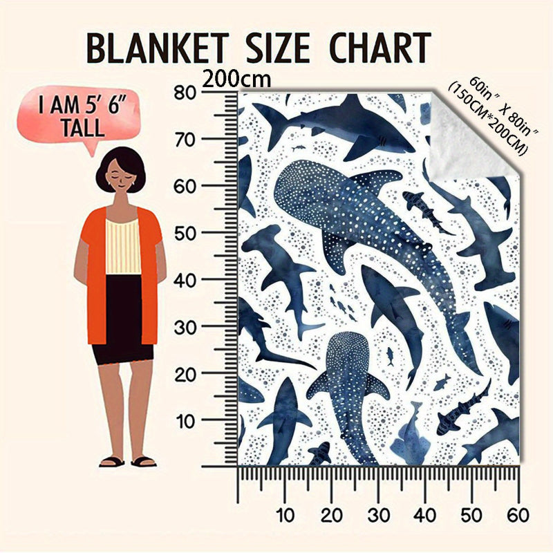 Shark & Ocean Flannel Throw Blanket | Deep Blue Print for Plush Blankets, All-Season Comfort