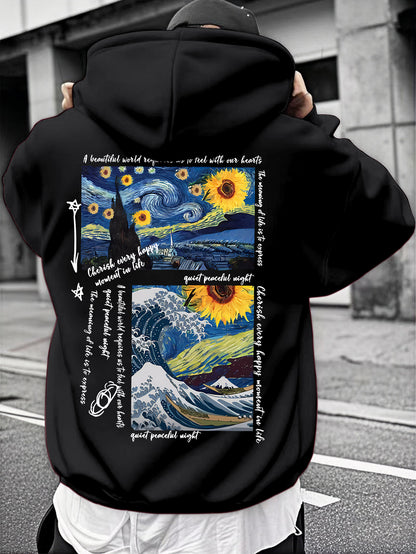 Men's Urban Silhouette Hoodie | Creative Graphic Print, Statement Long Sleeve Hooded Sweatshirt Pullover