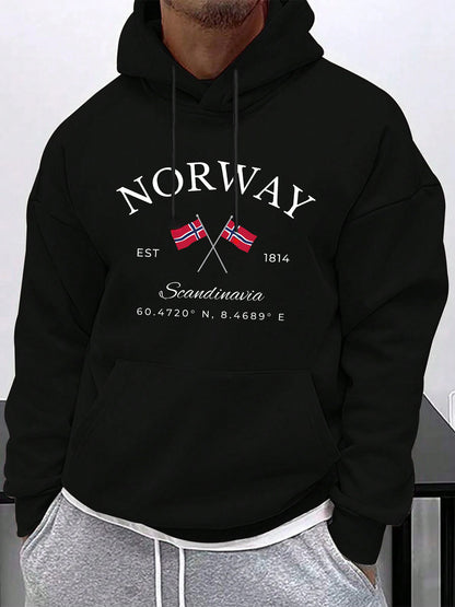 Nordic Pride Hoodie - Norway Flag & Scandinavian Heritage Graphic | Men's Oversized Pullover with Kangaroo Pocket