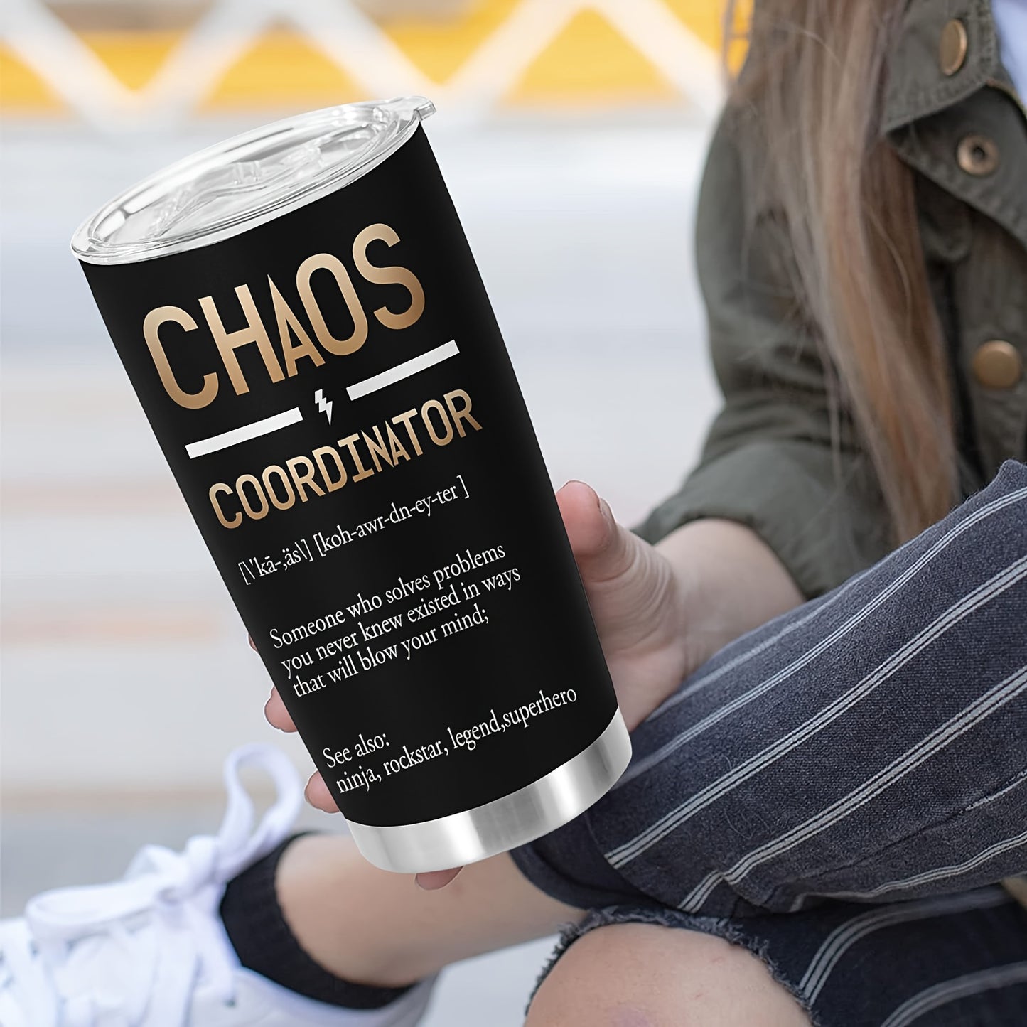 "Chaos Coordinator" Tumbler 20oz - Funny Parenting Humor Stainless Steel Mug | Double Wall Insulated Travel Cup for Moms & Dads, Leakproof Gift