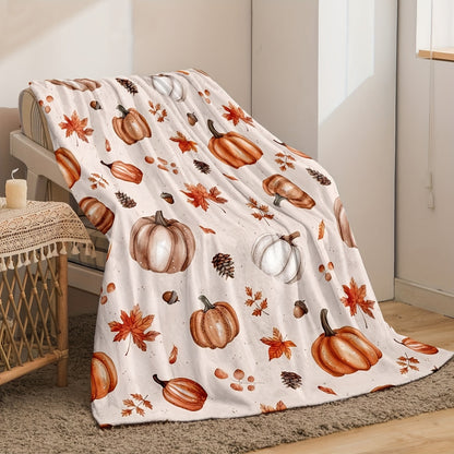 Pumpkin Spice Flannel Throw Blanket - Ultra-Soft Fall Leaf Print Fleece for Couch & Bed | Cozy All-Season Gift & Thanksgiving Home Decor
