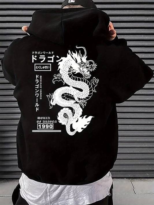 Men's Geometric Print Hoodie with Drawstring & Kangaroo Pocket - Fall Winter Casual Pullover Sweatshirt, Machine Washable Men's Hooded Top