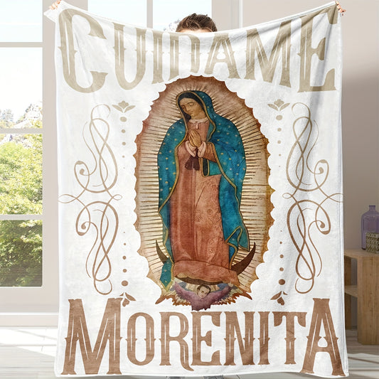 Virgin Mary Flannel Throw Blankets - Inspirational Christian Blanket with Sacred Image | Soft, Comforting Faith-Based Gift for Prayer, Home, and Solace