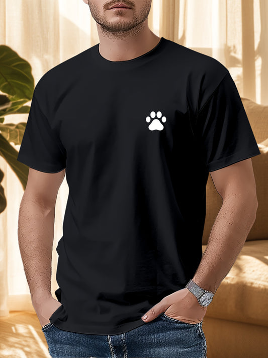 Fashion Paw Print T-Shirt for Men | Breathable Black and White Graphic Tee Shirts Top for Daily, Gym & Office