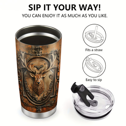 20oz Insulated Deer Hunting Tumbler - Travel Coffee Mug for Men, Dad | Gift for Christmas, Birthday, Valentines Day for Him, Deer Lover
