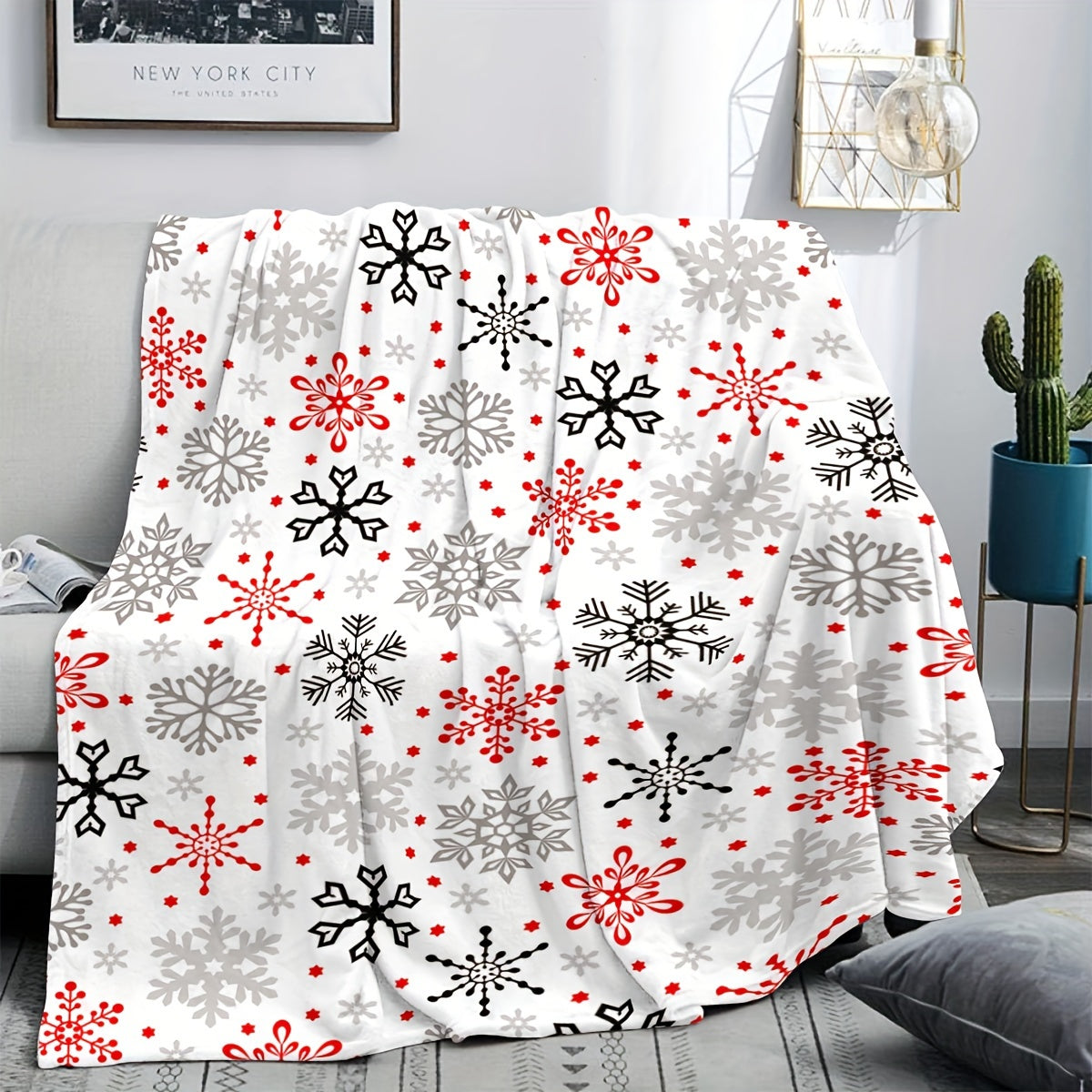 Modern White Minimalist Flannel Throw - Portable & Lightweight, All-Season Essential for Dorm Room, Office Desk, Sofa & Travel