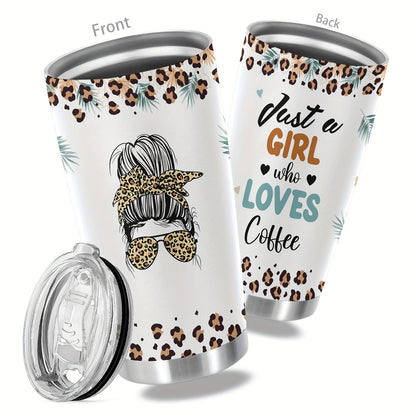"Just a Girl Who Loves Coffee" 20oz Funny Tumbler - Double Wall Vacuum Insulated Stainless Steel Travel Mug | Cute Gift for Women, Daughters, Friends & Coffee Lovers