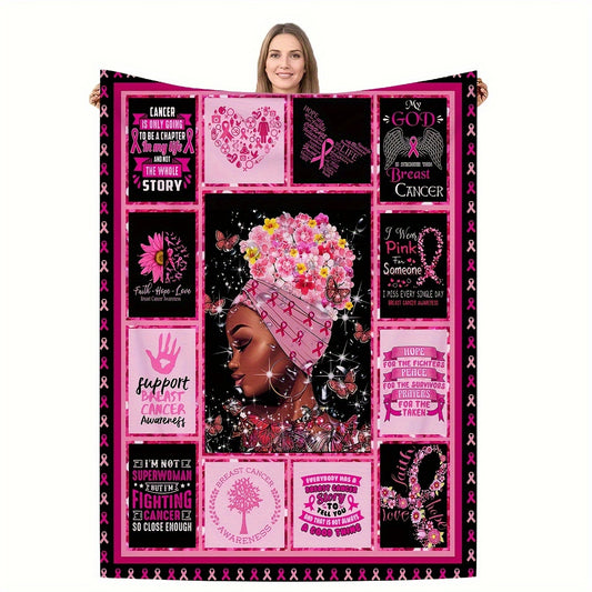 Breast Cancer Awareness Throw - Pink Ribbon & Uplifting Message on Soft Flannel | All-Season Cozy Blanket for Adults, Teens, Kids | Gift of Comfort & Support