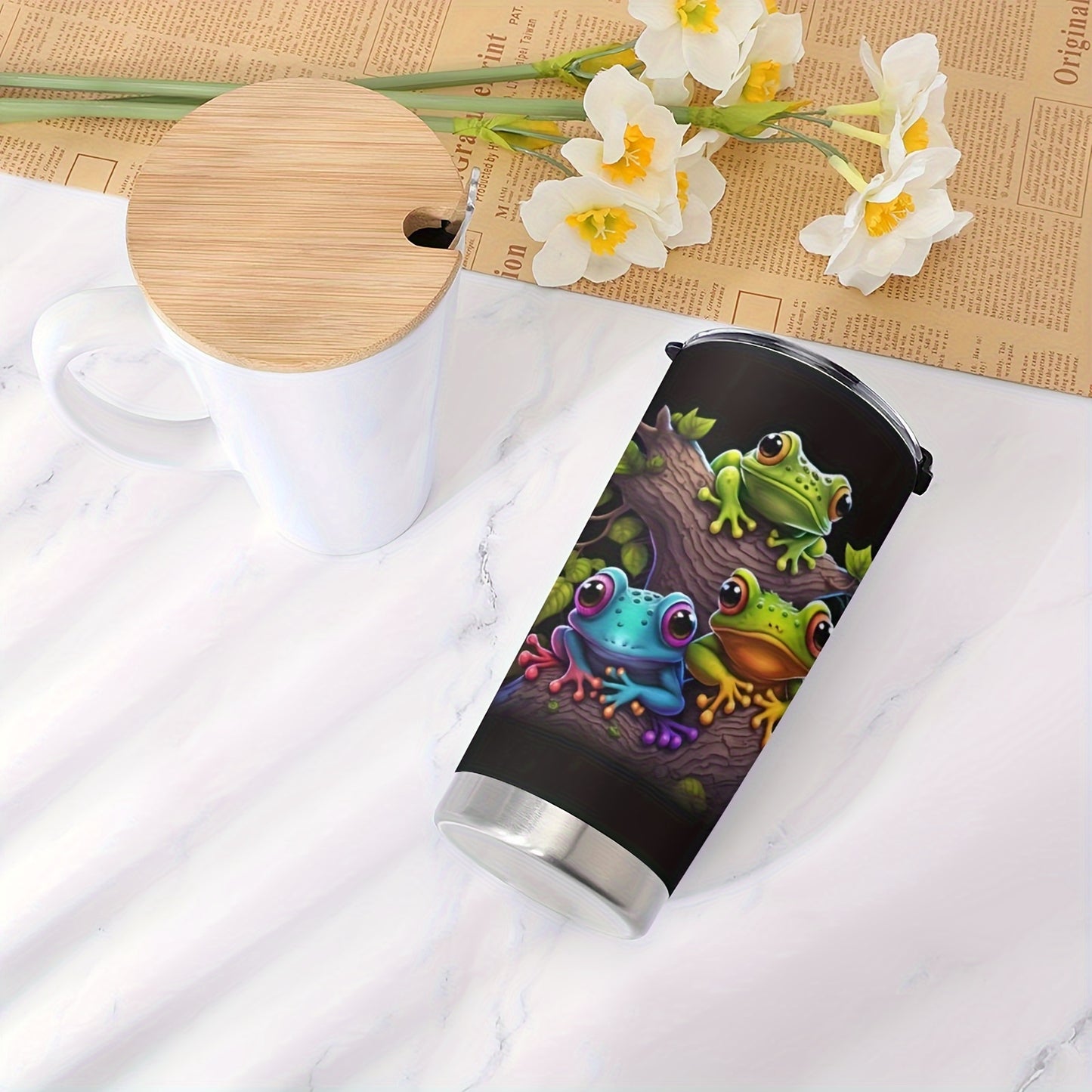 Tree Frog Design Tumbler - 20oz Stainless Steel Travel Mug with Leakproof Lid, Insulated Cup Keeps Hot & Cold, Unique Gift for Nature Lovers, Parents, Friends
