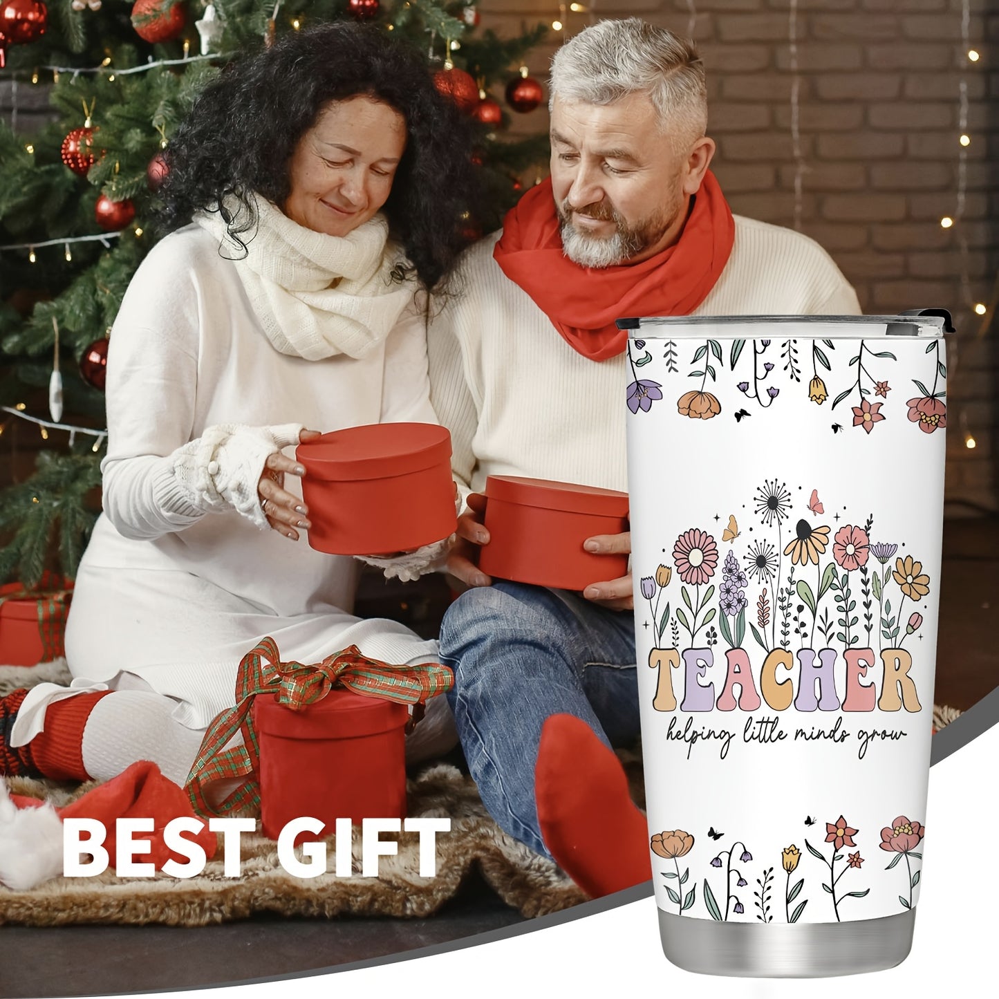 Personalized Teacher Tumbler - Custom Name 20oz Insulated Stainless Steel Mug | Floral & Pencil Design for Teacher Appreciation, Back to School & End of Year Gifts from Students