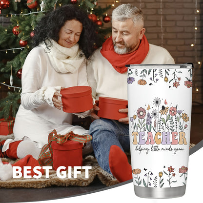 Personalized Teacher Tumbler - Custom Name 20oz Insulated Stainless Steel Mug | Floral & Pencil Design for Teacher Appreciation, Back to School & End of Year Gifts from Students