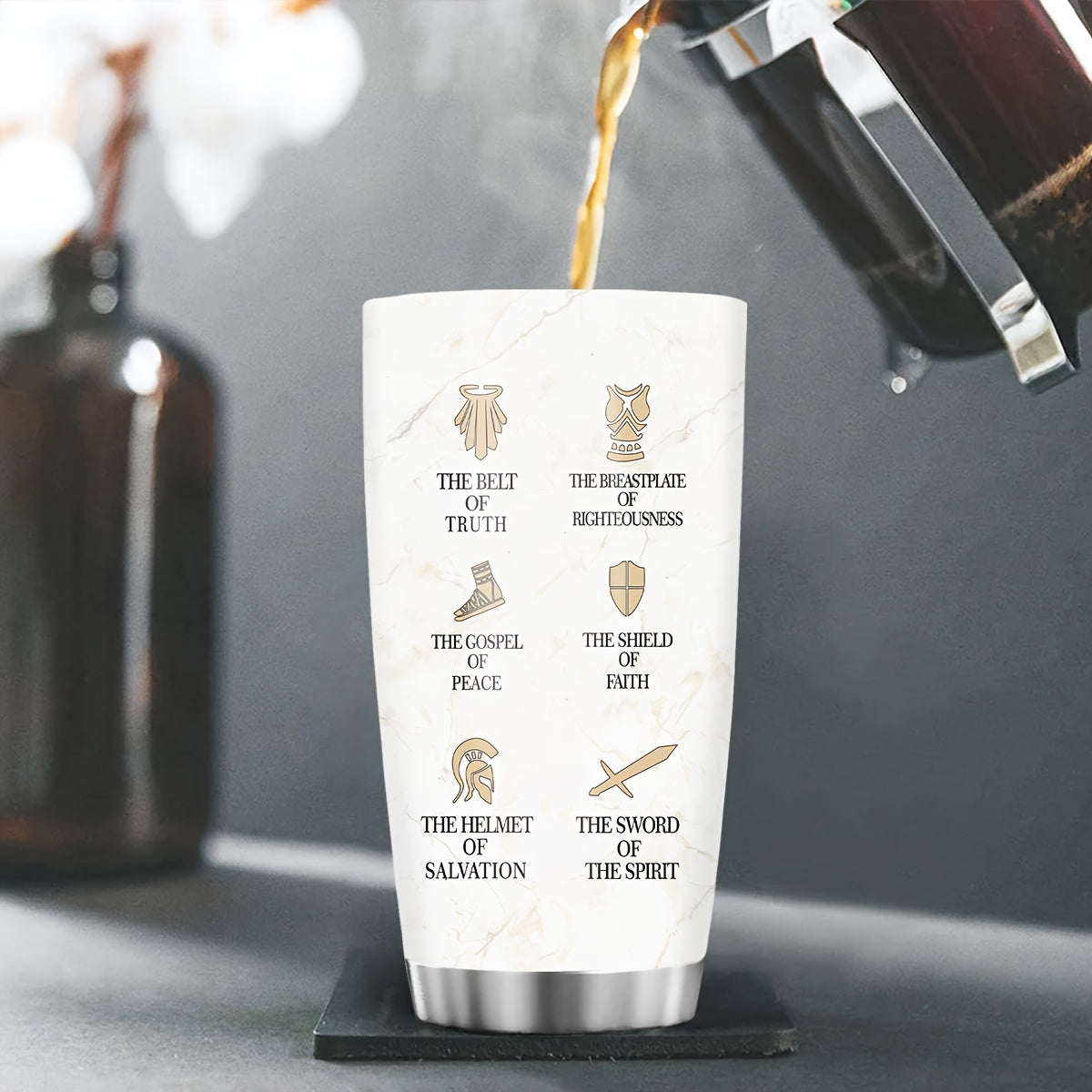 "Put On The Full Armor Of God" 20oz Tumbler - Ephesians 6 Bible Verse Gift for Pastor, Priest & Church Leaders | Stainless Steel Insulated Cup for Ministry