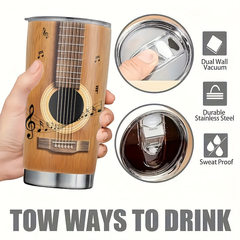 20oz Guitar Tumbler with Lid - Stainless Steel Travel Mug with Guitar Chord Chart Design | Double Wall Vacuum Insulated, Leakproof | Gift for Musicians