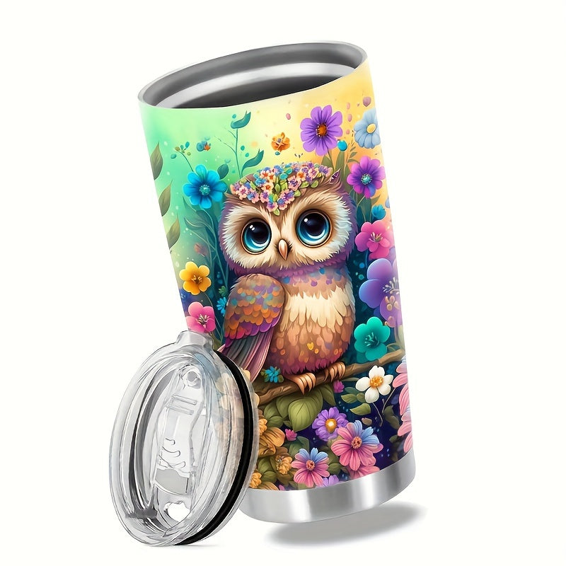 20oz Owl & Flower Insulated Mug - Premium 304 Stainless Steel, Double-Wall Vacuum - The Ultimate Valentine‘s Day & Christmas Gift for Her, Travel-Ready