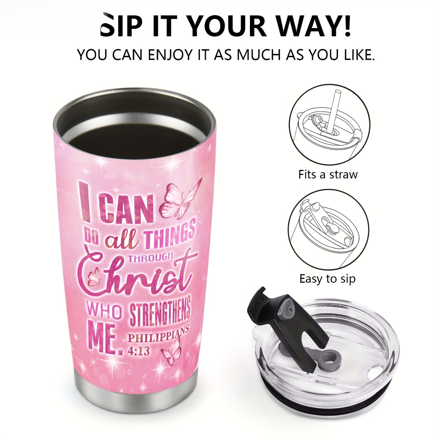 Floral Butterfly Inspirational Tumbler 20oz - "You Are Enough" Quote Stainless Steel Mug, Uplifting Gift for Women, Mom, Friend, Birthday & Christmas