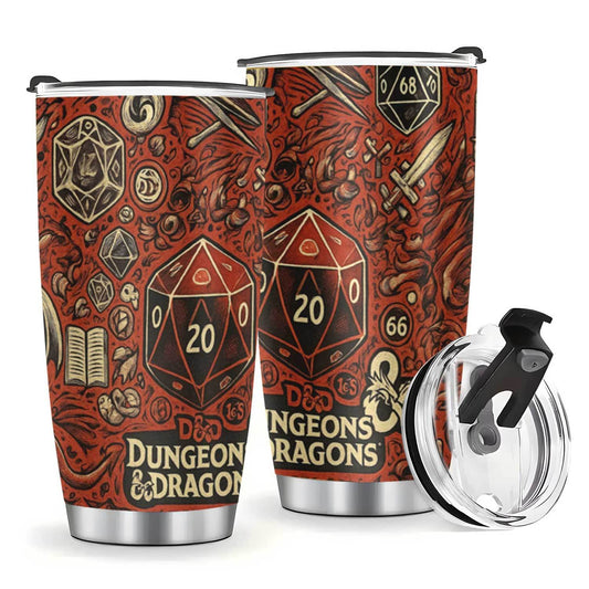 Dungeons & Dragons Stainless Steel Tumbler 20oz - Dragon & Gemstone Design, Double-Wall Vacuum Insulated, Leak-Proof Coffee Travel Mug, Gift for Gamers & D&D Fans