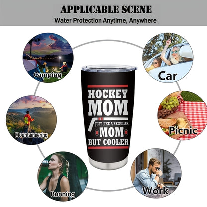 Hockey Mom Insulated Cup - 20oz Double-Walled Tumbler, 304 Stainless Steel with Hockey Theme Design - Keeps Drinks Ice Cold, Perfect Sports Fan Gift for Games & Outdoor