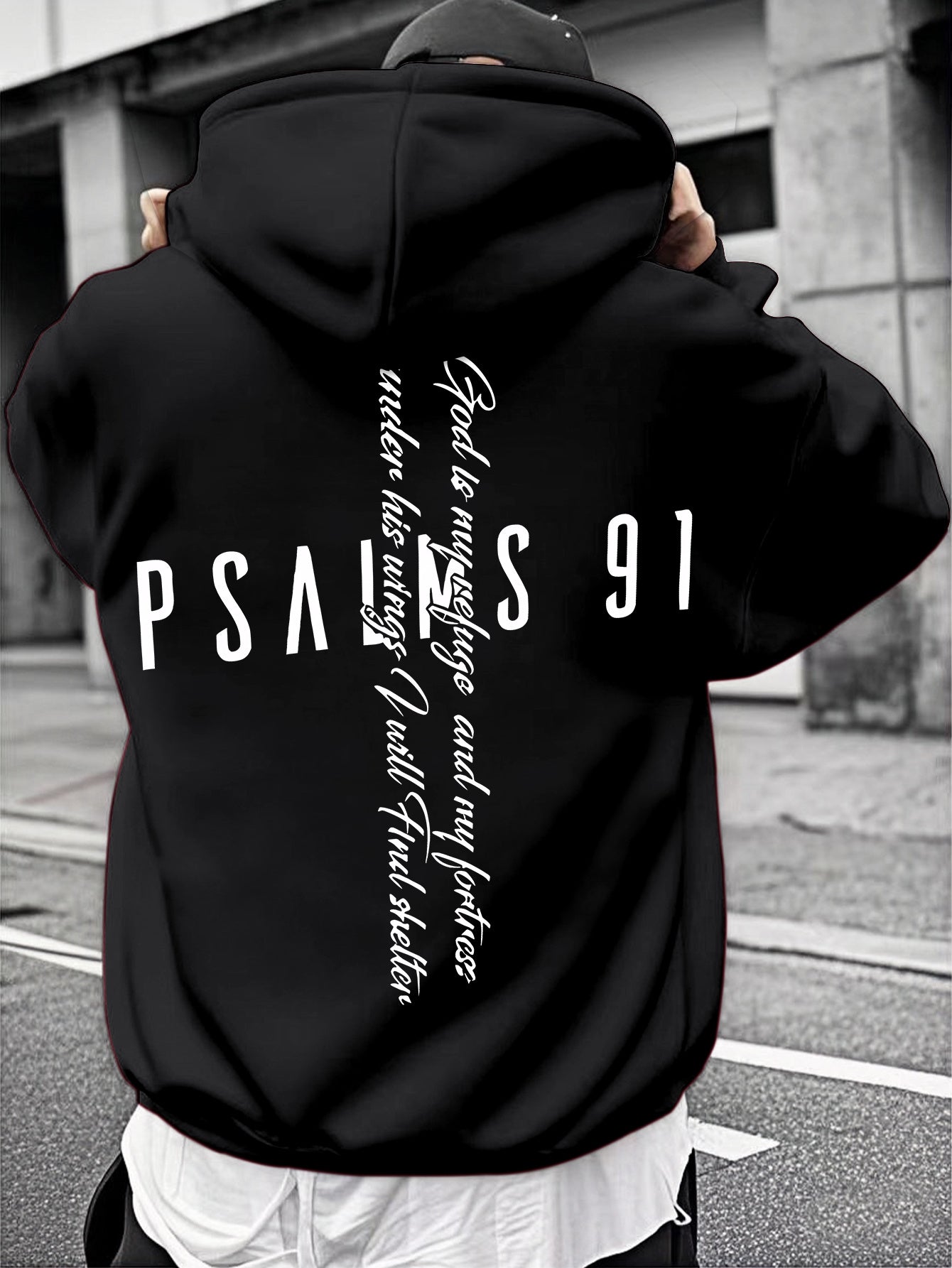Men's Psalm 91 Hoodie - Armor of God Print, Faith Streetwear Trend Regular Fit Hooded Sweatshirt Pullover