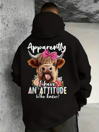 Scottish Highland Cow Hoodie - Vintage Style with Humorous Attitude Slogan & Pocket, Retro Typography for Casual & Quirky Wear