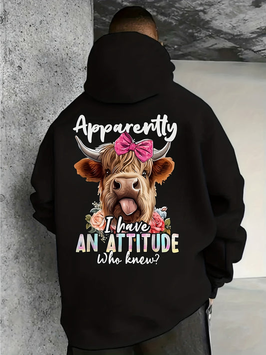 Scottish Highland Cow Hoodie - Vintage Style with Humorous Attitude Slogan & Pocket, Retro Typography for Casual & Quirky Wear