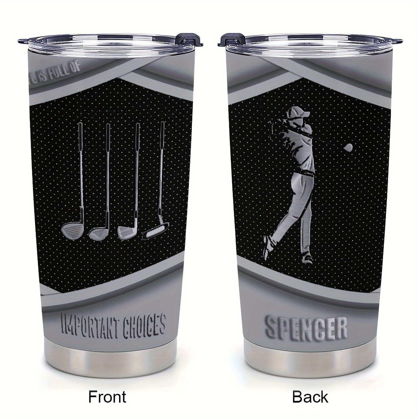 Golf Thermos Cup - 20oz Insulated Stainless Steel Tumbler with Golf Print, 304 Steel Keeps Drinks Hot/Cold - Perfect Gift for Golfers, Dad, Men - Golfing Themed Gifts