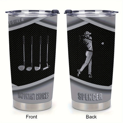 Golf Thermos Cup - 20oz Insulated Stainless Steel Tumbler with Golf Print, 304 Steel Keeps Drinks Hot/Cold - Perfect Gift for Golfers, Dad, Men - Golfing Themed Gifts