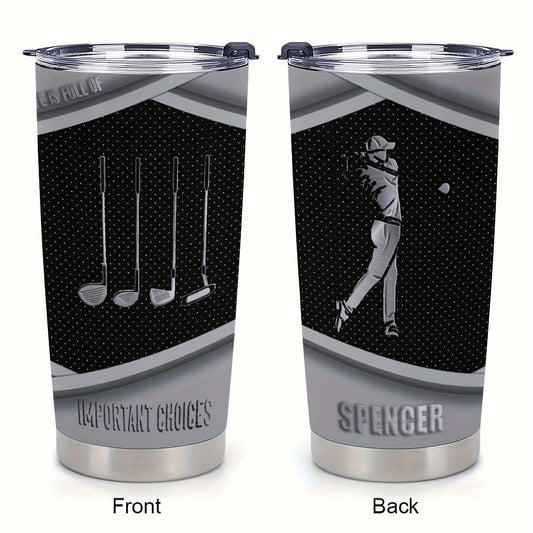 Golf Thermos Cup - 20oz Insulated Stainless Steel Tumbler with Golf Print, 304 Steel Keeps Drinks Hot/Cold - Perfect Gift for Golfers, Dad, Men - Golfing Themed Gifts