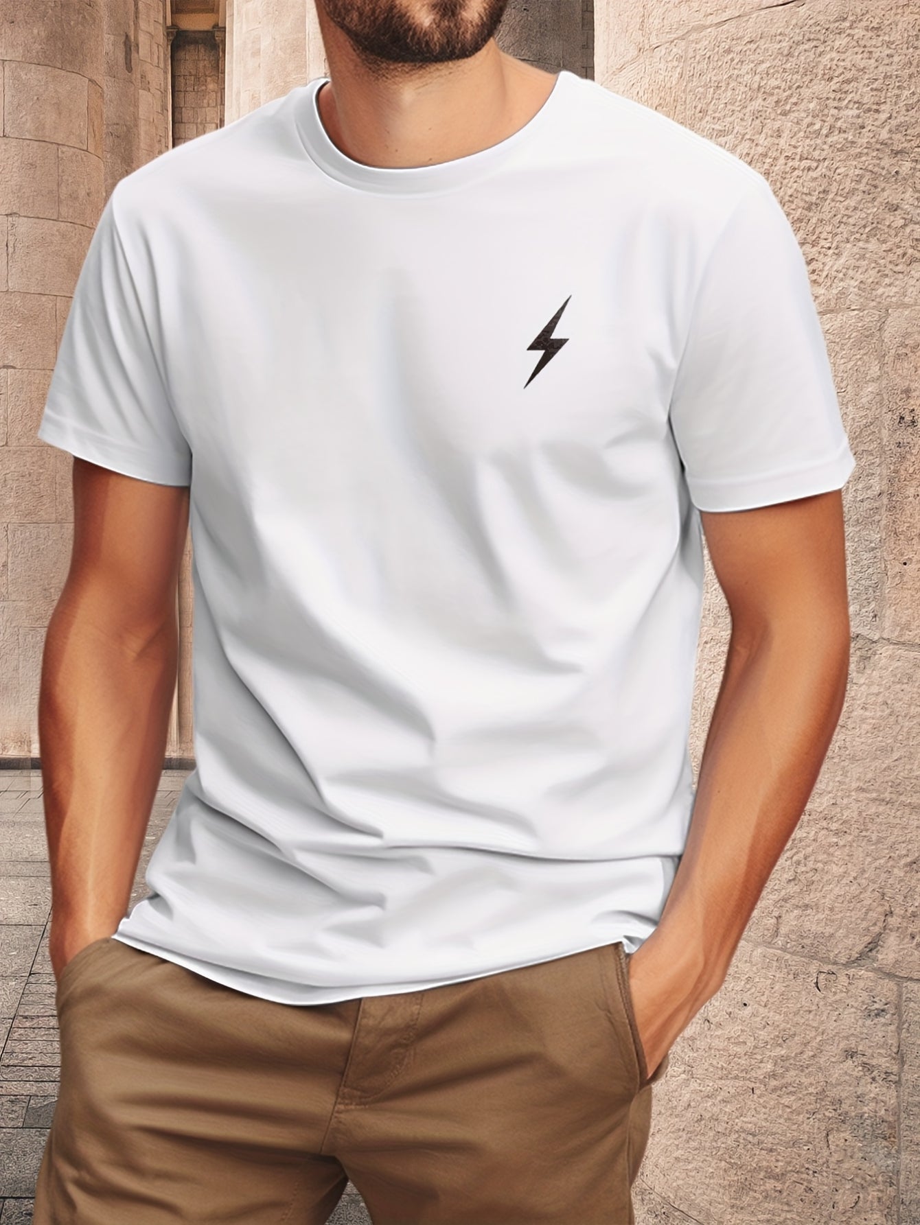 Fashion Lightning Print T-Shirts for Men | Black & White Graphic Tee Shirt Top for Casual, Gym & Office