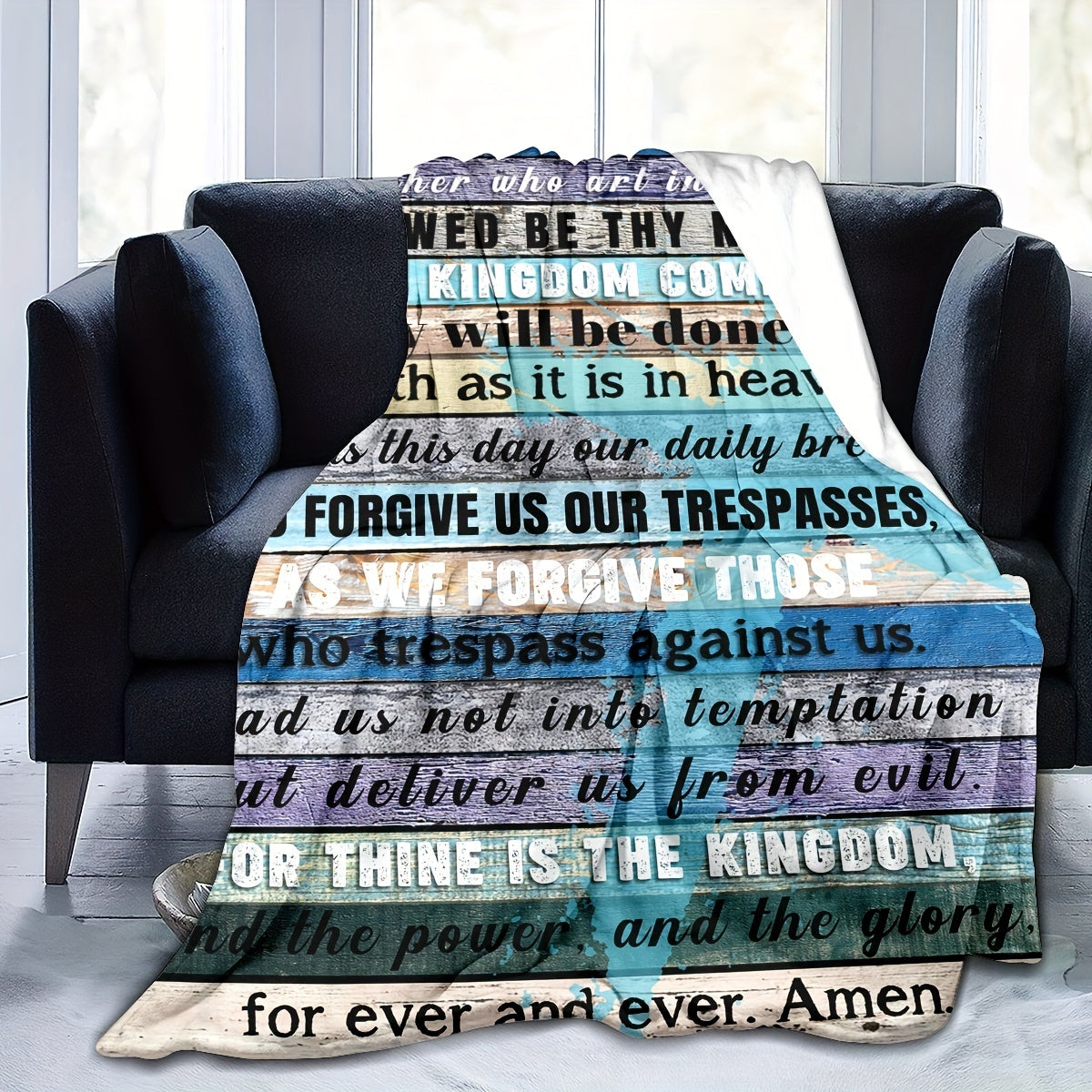 Gratitude Manifest Throw - Vintage Envelope & Prayer Print on Sacred Flannel, Heirloom Softness for Reflective Moments