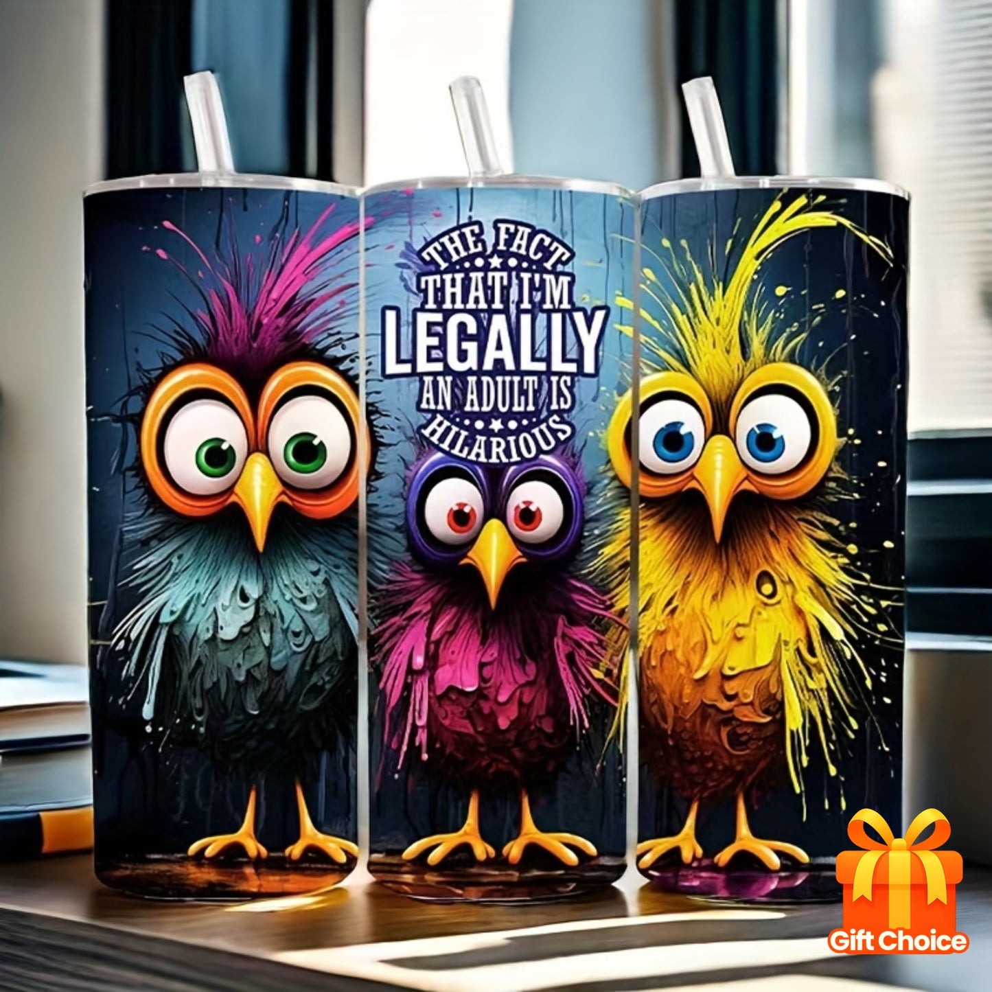Funny Bird Design Insulated Tumbler - 20oz Stainless Steel Vacuum Cup with Lid for Hot & Cold Drinks, Perfect for Home, Travel & Outdoor - Gift for Mom, Dad, Family & Friends