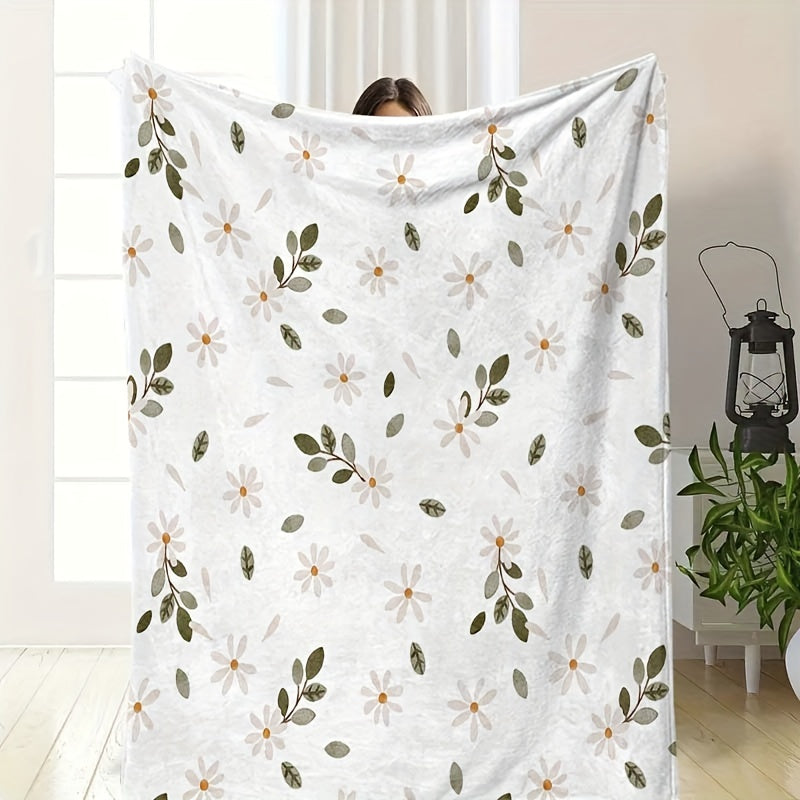 Chrysanthemum Print Flannel Throw Blanket - Fall Winter Cozy Blanket, Soft & Warm for Couch, Bed, Office, Seasonal Home Decor & Thoughtful Gift Idea
