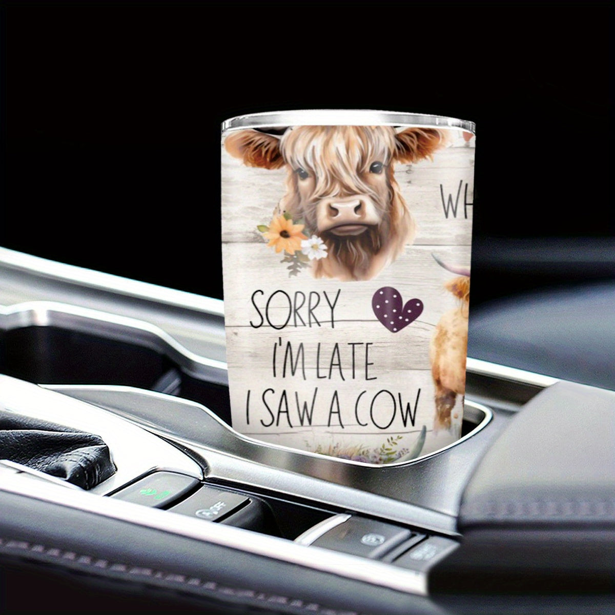 Charming Highland Cow Tumbler - 20oz Stainless Steel Travel Mug, Cute Scottish Cow & Floral Design, Insulated Coffee Cup - Perfect Christmas Gift for Women