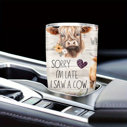 Charming Highland Cow Tumbler - 20oz Stainless Steel Travel Mug, Cute Scottish Cow & Floral Design, Insulated Coffee Cup - Perfect Christmas Gift for Women
