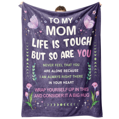 Mother's Day Gift Blanket - Ultra Soft Purple Flannel Throw, Christmas & Thanksgiving Present for Mom from Family